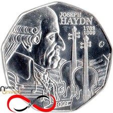 5 Euro Commémorative d'Autriche 2009 Ag UNC - Joseph Haydn