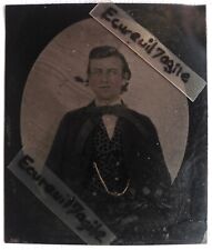 FERROTYPE 1/6 2 jeune homme bourgeois gilet à motifs chaîne or marques en creux