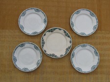 5 anciennes assiettes plates Moulin des Loups et Badonviller ton vert