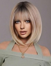 Perruque Synthétique Courte Blonde Doré Wig Frange Femme 30cm +4 Bonnet