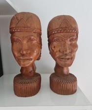 Sculpture African Man Woman Bust Wood.Statue Bust En Bois Africain Madagascar 