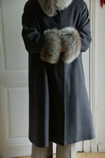 manteau femme laine, cachemire et angora, col et poignets renard véritable