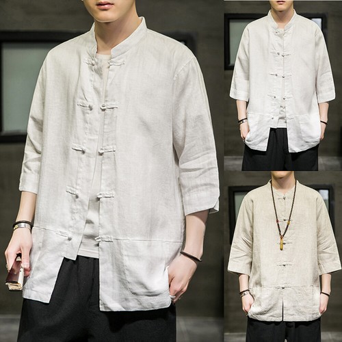 Hommes coton lin manche - coton, 3/4