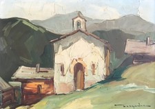 Elie BERNADAC (1913-1999) huile/ isorel." Chapelle". v223