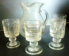 SUPERBE SERVICE A ORANGEADE, 5 PIECES, BIOT, VERRE SOUFFLE, BULLE, EPAIS, LOURD