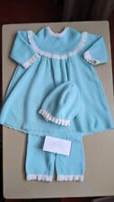 Ensemble Clayeux vert d’eau et blanc, robe caleçon et bonnet, taille 12 mois TBE