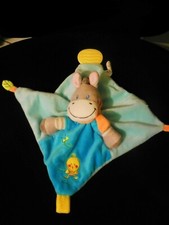doudou plat âne cheval gris bleu brodé poussin anneau dentition NICOTOY (4 dispo