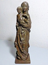 Ancienne statue Vierge Marie a l’enfant en bois sculpte 