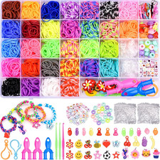Kit Loom Bands 2500 Élastiques 32 Couleurs + Perles Pendentifs Boîte Enfant