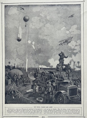 Lithographie combat aérien - combat,