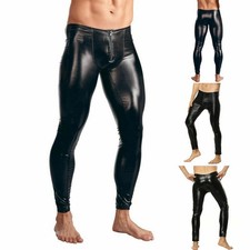 Neuf �️Legging homme pantalon sexy zip grande poche pantalon noir wetlook