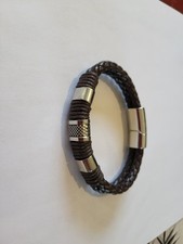 Bracelet Homme Cuir marron fermoir aimant acier inoxydable 21,5cm
