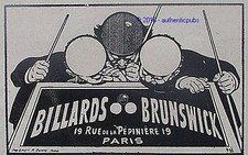 PUBLICITE BRUNSWICK BILLARD TABLE DE JEU DE 1908 FRENCH AD SNOOKER PUB RARE