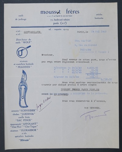 Facture 1945 outils wolf - facture,