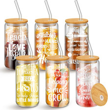 6 Pack Teacher Appreciation Gifts for Women Christmas Glass Cups with Lids and S