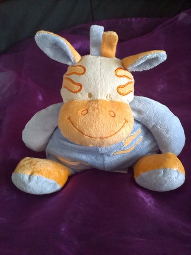 Doudou vache bleu orange 20cm - vache,