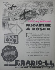PUBLICITE DE 1926 RADIO LL TSF SUPERHETERODYNE PAS D'ANTENNE FRENCH ADVERT AD