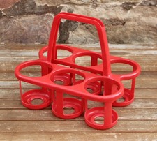 Panier vintage pour 6 bouteilles en plastique rouge - TBE