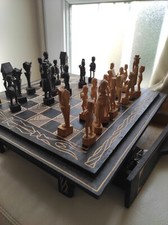 Échiquier Vintage Bois Sculpté Complet