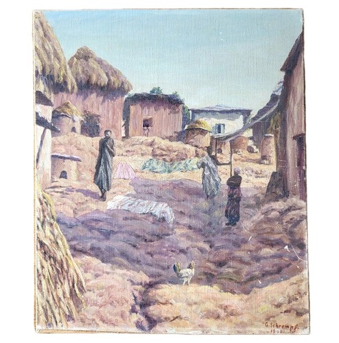 Village africain animé huile - village,