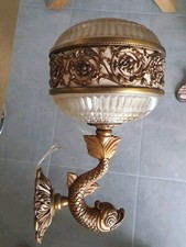  Ancienne APPLIQUE MURALE  Globe Pate de Verre / Bronze/ Dauphin art Deco  20ème