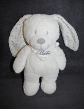 ?Doudou Lapin Blanc POMMETTE Bandana Pois Gris Bébé Peluche 25 + 15 Cm Oreilles