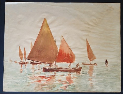 Lambert eugène dessin - lambert, barques
