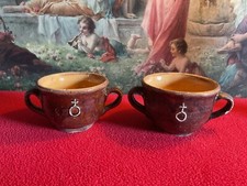 ART POPULAIRE POTERIE ANCIENS BOLS À ANSES RELIGION FRÈRES CHARTREUX TERRE CUITE