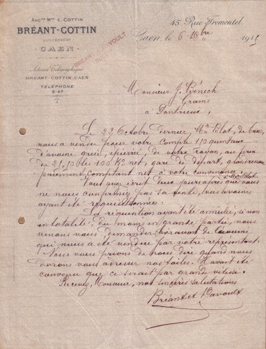 Caen lettre breant cottin - lettre,