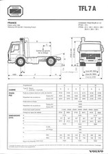 VOLVO TRUCK / TRACTEUR 4X2 / TYPE TFL 7 A / FICHE TECHNIQUE de  1988
