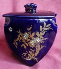 Superbe ancien pot à tabac à pans coupés en faïence émaillée de Fives Lille 