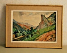 Aquarelle Gouache Rocher Laroque Riols Hérault 34 Léopold Pradére 1869-1941
