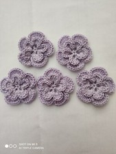 Lot de 5 fleurs au crochet en coton mercerisé , 3,5 cm , Parme