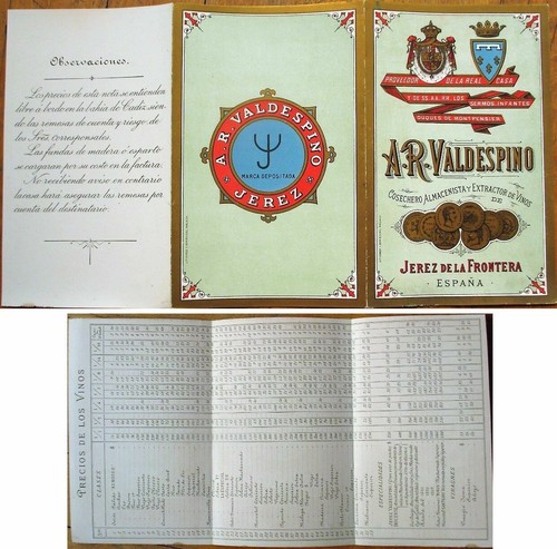 Wine menu 1890 - ar, valdespino