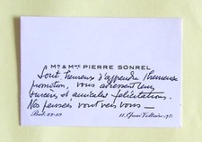 CDV autographe Pierre SONREL (1903-1984) ARCHITECTE SCENOGRAPHE DECORATEUR