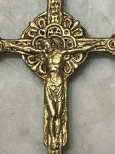 Croix Pectorale Bronze Doré Jésus & Vierge à L’enfant Début XX°