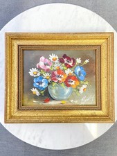 Peinture signée J. Gaubert (1942)– Bouquet de fleurs, huile sur bois, 1993