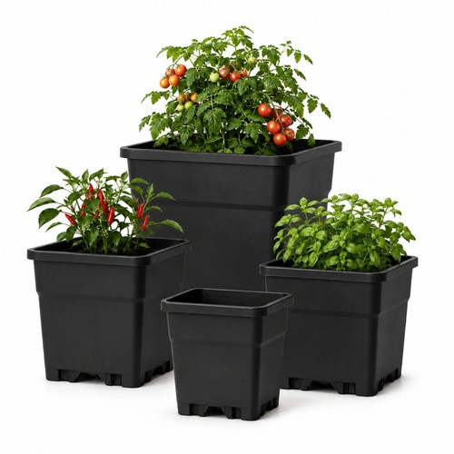 Pot fleurs carré noir - pot, de