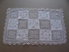  Vintage French Table Runner Hand Embroidered Cutwork White Linen 29.5x 18.9"