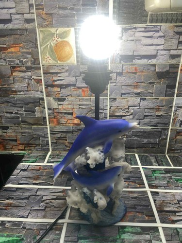 Lampe déco dauphins - bleu, sur