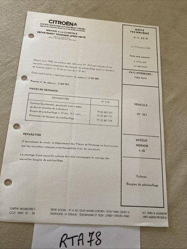 Citroën note information - , 80h