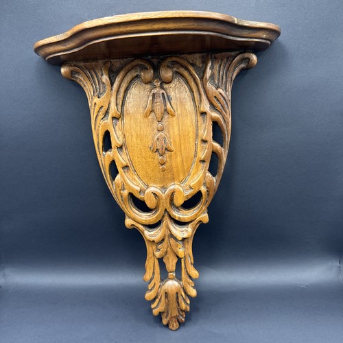 Vintage carved wood wall shelf - vintage,