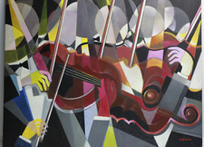 MENIN Roger HST Tableau "Le Grand Orchestre" Les musiciens violonistes