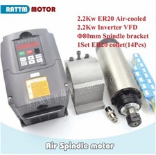 ◤FR◢ 2.2KW ER20 80MM Air Spindle Motor 24000RPM+VFD+Clamp+14pcs Collets CNC Set