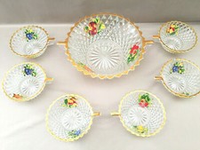 ART DE LA TABLE SERVICE ANCIEN VERRE MOULÉ DIAMANT SALADE DE FRUIT VINTAGE DÉCO 