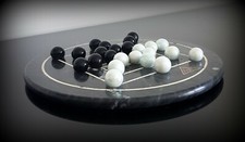 Superbe jeu de solitaire design en onyx véritable des années 90-Noir et blanc