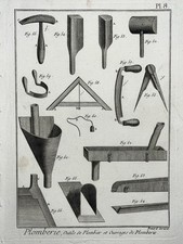 OUTILS PLOMBIER Plomberie GRAVURE Benard ENCYCLOPEDIE XVIII°