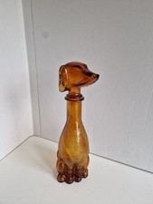 Bouteille En Forme De Chien Teckel En Verre Ambré Empoli Vintage