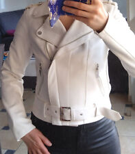 Morgan - Veste zippée courte blanche style perfecto effet cuir - Taille 36
