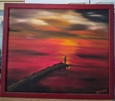 KLEYMAN Tres rare encadrée Huile 55x46 "Coucher de soleil" Direct Artiste  1999